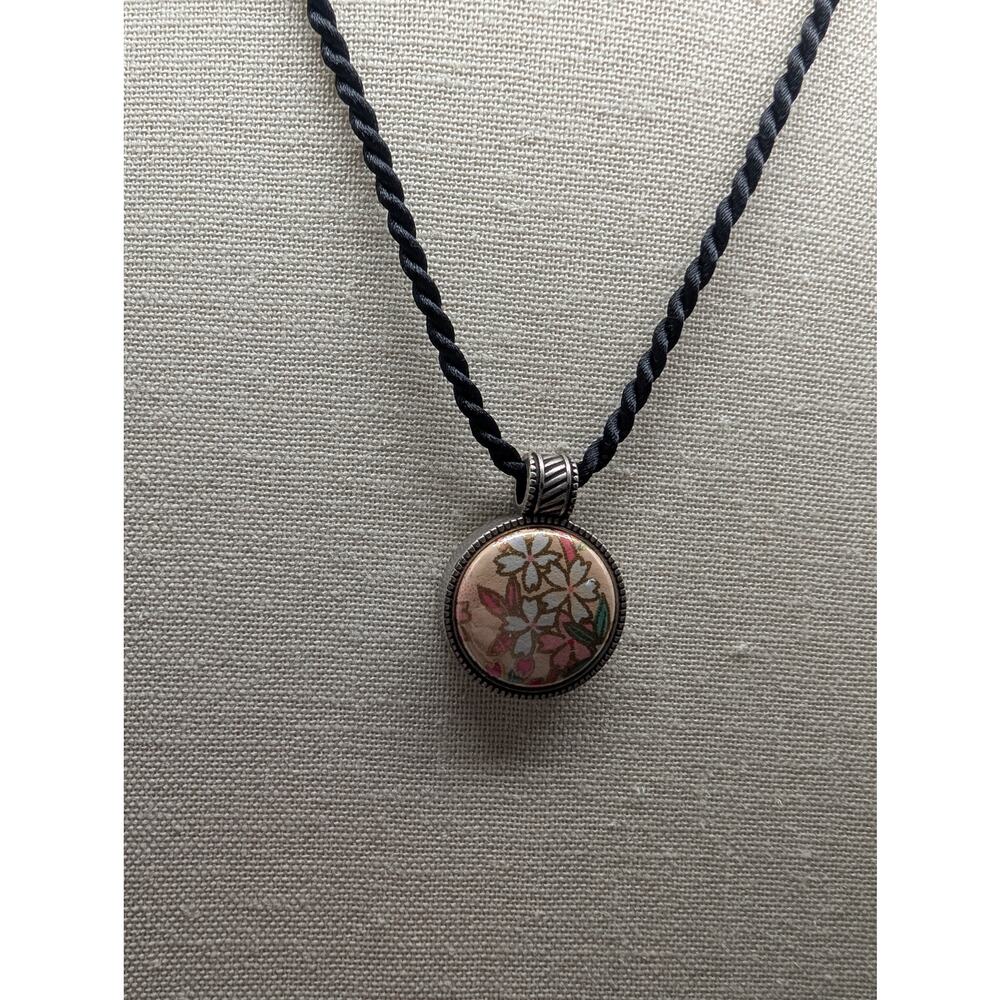Magnabilities Peach Floral Sakura Interchangeable Pendant Black Cord Necklace